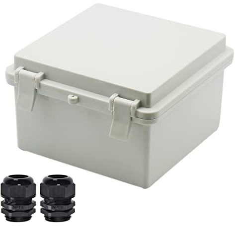 Zulkit Abzweigdose, ABS-Kunststoff, staubdicht, wasserdicht, IP65, Klappgehäuse, Outdoor-Universal-Projektgehäuse mit 2 Kabelverschraubungen, 150 x 150 x 90 mm