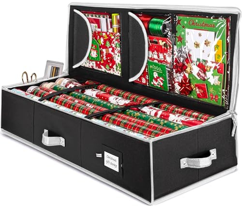 ZOBER Wrapping Paper Storage, Gift Wrapping Organizer Storage, Black/White