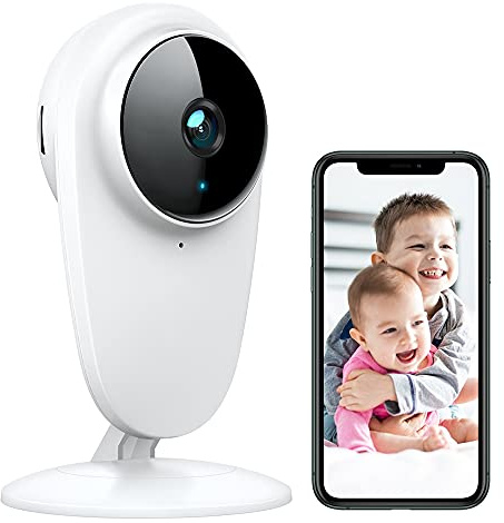 Telecamera di sorveglianza WLAN per interni, 1080P, 2,4 GHz, con visione notturna, rilevamento di movimento, audio a 2 vie compatibile con iOS e Android