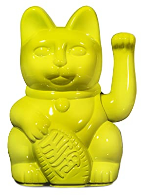 Donkey Products Lucky Cat Glossy Yellow Japanische Glücksbringer Winkekatze aus Kunststoff in der Farbe gelb glänzend, Größe: 15x10,5 cm, 330479