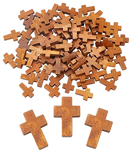 SUNNYCLUE 100Pcs croix en bois Pendentifs en Bois Naturel Petite Croix Charmes Pendentifs pour Party Favors Collier Fabrication de Bijoux DIY Artisanat Accessoires Faits à la Main, Chameau