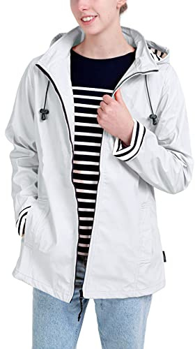 Breizh Ocean - ERQUY Regnkläder, Vattentät Vax, Smal Passform med Randig Interiör - Dam - från XS till 4XL, Vitt och Blått, 3XL
