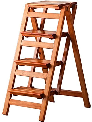 DASHADAO Sgabello da Arrampicata per Interni, Sgabello con Gradini in Legno Scaletta Pieghevole a 4 Gradini/Sedia per Scale in Legno Sgabello Multifunzione Pieghevole Scaletta Libreria per