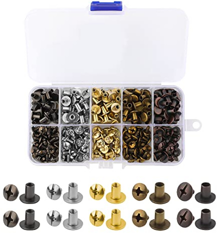 150 Sätze Chicago-Schrauben, 8 mm Flachkopf Schrauben Nieten Knöpfe Chicago Binding Schrauben Leather Rivets Set mit Aufbewahrungsbox für Leder, Kunsthandwerk, Gürtel, Handtaschen (5 Farben)