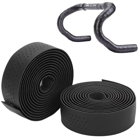 2 Stück Fahrrad Lenkerband Schwarz PU Leder EVA Selbstklebende Lenker Band | mit Abklebeband und Lenkerstopfen, 200 x 3 cm 3mm Dicke Rutschfest Griffband für Mountainbike Rennrad