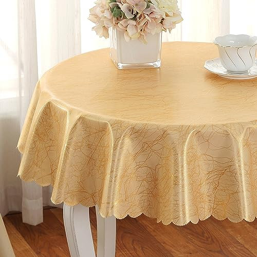 XQSSB Tischdecke Tischwäsche Tischtücher Wasserabweisend Anti Hot Scratch Tischdecke Wachstuchdecke Goldener Runder Durchmesser Von 160 cm