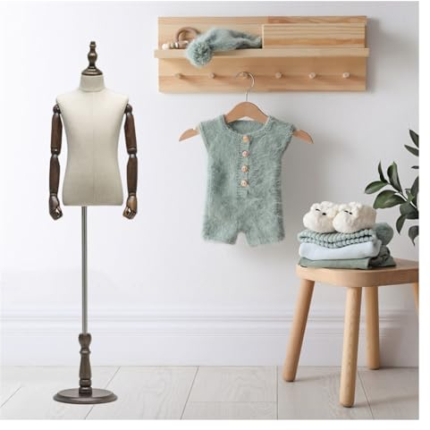 Nähen Schaufensterpuppe Kinderkleid Form 2-3 Jahre alt Kleinkind Schaufensterpuppe Torse, höhenverstellbarer Kinderschaufensterpuppenkörper mit Holzsockel und Ständer, zur Kleidungspräsentat
