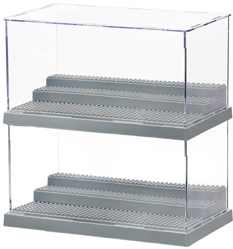 Winter Shore Graue Acryl Vitrine mit 3 Ebenen (2er-Set) - Durchsichtige Kleine Vitrine für Minifiguren, Bausteinmodelle & Brick-Action-Figuren - Stapelbarer Staubdichter Schaukasten mit Noppenplatten | Durchsichtige Kleine Vitrine für Minifiguren, Bausteinmodelle, Stapelbarer Staubdichter Schaukasten mit Noppenplatten