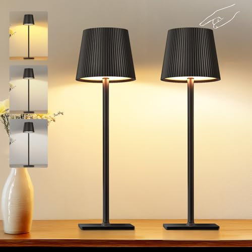 BUCASA 2 Pack Rechargeable Table Lamp Cordless, Portable LED Desk Lamp Touch Lamp with 3 Color Stepless Dimming, 4800 mAh, IP54 Waterproof Bedside Lamp for Dining, Bedroom, Living Room, Party, Bar