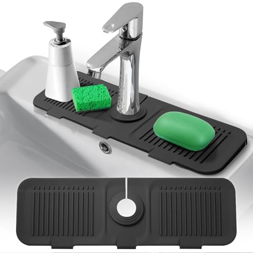 Tappetino Lavello Cucina Nero Silicone,Gocciolatoio per Lavello 44.5x14cm,Tappetino Silicone Multifunzionale,Adatto al Lavello della Cucina del Bagno,Fornitura Protezione per Il Piano di Lavoro
