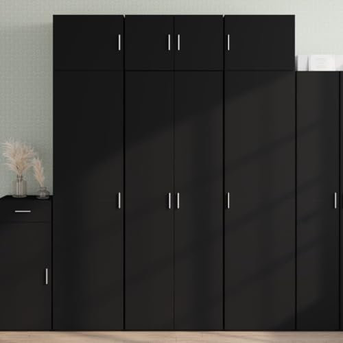 Keyroto Besenschrank, platzsparend, Mehrzweckschrank, schmal, aus Spanplatte, Schwarz, 70 x 42,5 x 185 cm