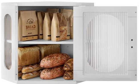 Alpeir Ecke Brotkasten Holz Groß Botkorb für die Küche Brotdose Zwei Ebenen Brot Aufbewahrungsbox Verstellbare mit Höheneinteilung Moderne Brotbüchse, Weiß