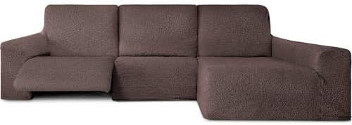ECOMMERC3 | Copridivano Chaiselong Braccio Lungo Destra con Relax Bielastico - Copridivano Chaiselongue Marrone Super Elastico, Traspirante e Schiume di Tenuta