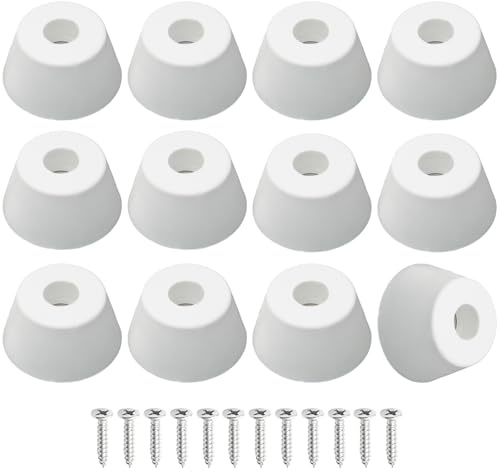 LifCratms 12 Pcs Cutting Board Feet, Round Non Slip White Rubber Feet Bumpers Pads with Stainless Steel Screws for Furniture Chair Cabinet Electronics, 0.87 x 1.57 (H x D)