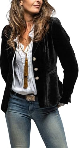 MINTLIMIT Womens Velvet Blazer Suit Button Front Long Sleeve Jacket Coat Blazers Formal Events Work Office,XL,Black
