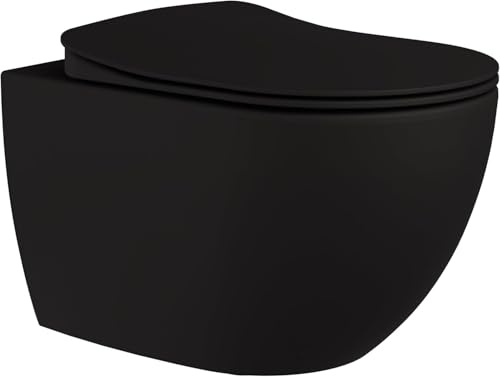 Creavit FREE Dusch-WC Taharet WC wandhängend spülrandlos, | Schwarz | Mattschwarz 35,3×51 cm | Edelstahl-Bidetbrause, Soft-Close Duroplast Sitz, leicht zu reinigen