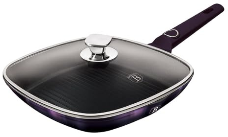 Berlinger Haus Poêle à griller - Revêtement en titane - 28 cm - Collection Purple Eclipse - Poignée ergonomique - Pour une cuisson sans graisse - Convient pour l'induction