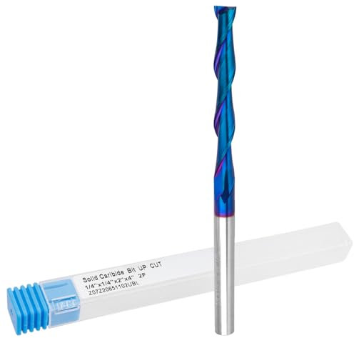 Mesee Upcut Spiral Router Bit 1/4 Inch Shank 2-Flute Long End Mill Bit 2-Inch Cutting Length Carbide CNC Router Bit 1/4-Inch Cutting Diameter End Mill Cutter Wood Mortises Engraving Milling Tool