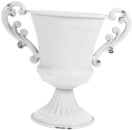 Cabilock Vintage Trophy Shaped Pedestal Vase for Floral Arrangements High Footed White Planter Unique Home Decor for Weddings and Garden