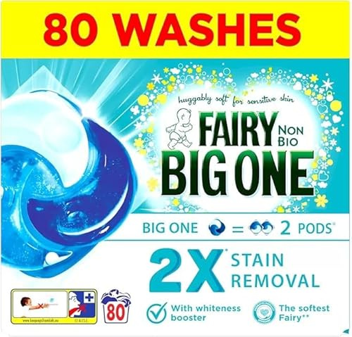 Fairy The Big One Laundry Liquid Pods Original, 80 Wash - Suitable for Sensitive Skin - Maximum Clean for Minimal Effort