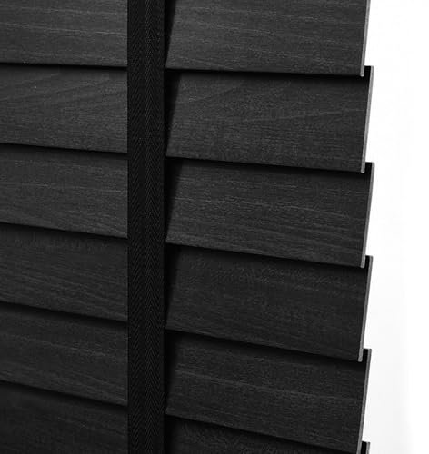 Jalousie Holzjalousie 50mm Lamellen Jalousette Echtholz, Naturel Bambusrollo Holz jalousien, 60/70/80/90/100/110/120/130/140/150/160cm Gefiltertes Licht Jalousie Für Fenster Innen Portes(Schwarz)