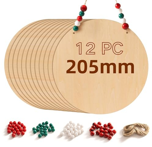 ROBOTIME - Contrachapado redondo de 3 mm de grosor, diámetro 205 mm, 12 unidades, tablero de madera en bruto, abedul, hoja de corte pirograbado, láser, madera rectangular
