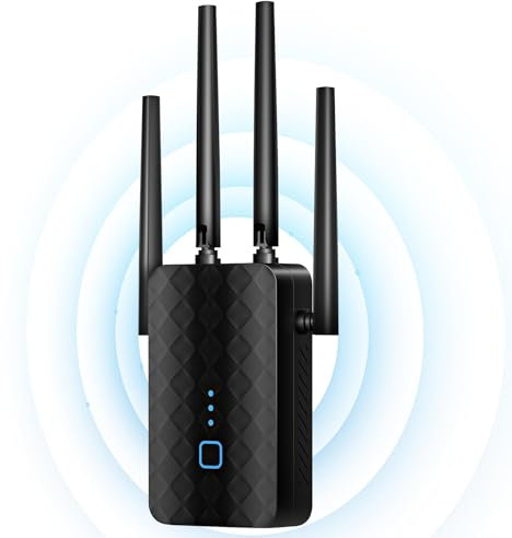 GUHUASHI WLAN Repeater 1200 Mbit/s mit 4x 180° Schwenkbaren Antennen, Dualband 2,4GHz+5GHz, WPS, LAN/WAN Port, Access Point-Modus, Kompatibel mit 99% WLAN Geräten