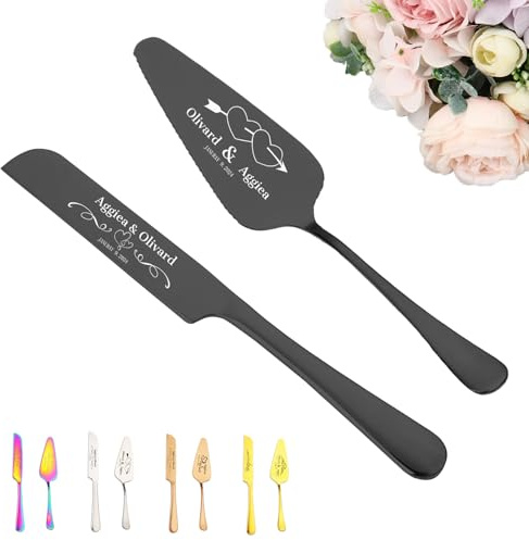 Personalisierter Tortenheber und Tortenmesser Set - Premium Personalisierte Hochzeitsgeschenk für Brautpaare - Edelstahl mit individueller Gravur - Ideal für Hochzeit, Jahrestag, Geburt (Schwarz)