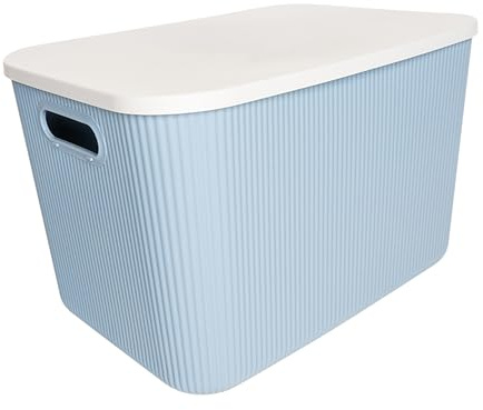 Ribelli Aufbewahrungsboxen mit Deckel, Stapelbare Boxen Aufbewahrung, Kisten Aufbewahrung mit Griffe, Kunststoff Aufbewahrungsboxen für Schlafzimmer, Schrank, Büro, Küche, 21l, Blau