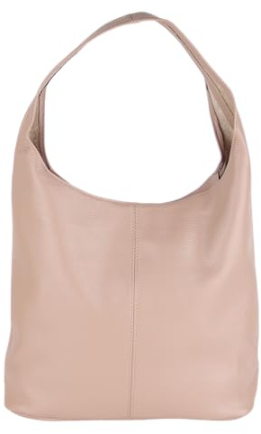 MIRROSI Beuteltasche Damen aus Echtleder – Made in Italy – Shopper & Tragetasche 33x32x16 cm – Handtasche mit viel Stauraum – Leder Schultertasche (Rosa)