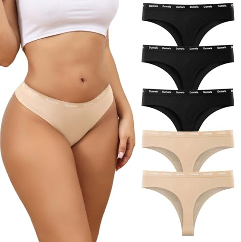 Dumwis String Tanga Damen Baumwolle,Seamless Slips Unterwäsche Frauen,Unterhosen Damen Nahtlos,Nahtlose Thong Panties,5Er Pack Ohne Naht Underwear Women Invisible,Unsichtbare Sportunterwäsche