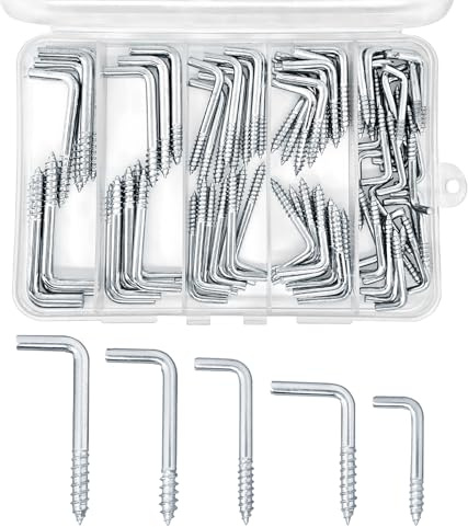 Ticway 85-teiliges verzinktes Spiral-Vierkantbiegerhaken-Set – 5 Größen, robuste selbstschneidende Haken für Zuhause, Garage oder Büro-Organisation (Silber)