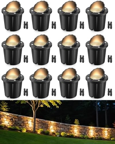 HIBOITEC 12er 12W Bodenstrahler Außen mit Kabelverbindern IP67 Wasserdichte | Niederspannungs Bodeneinbaustrahler Aussen, Warmweiß Bodeneinbauleuchten Aussen für Wege, Einfahrten, Terrassen und Stufen
