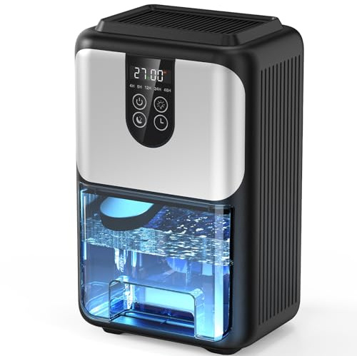 Deshumidificateur d Air 2000ML, Déshumidificateur Electrique Silencieux avec Fonction Dégivrage, Mode veille, Éclairage 7 Couleurs et Minuterie 4-48H Pour Chambre Maison Salle de Bain, 550ML/24H