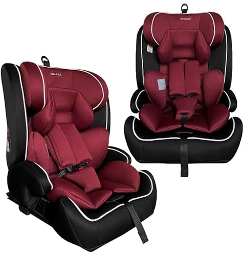 XOMAX HC02S Kindersitz ISOFIX 9–36 kg | ECE R129 i-Size | Gruppe 1/2/3 mit 5-Punkt-Gurt & Top Tether | mitwachsender Auto-Kindersitz höhenverstellbar, Sitzerhöhung (Rot)