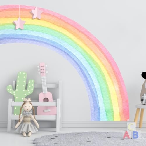Regnbåge väggtatuering stor 160 x 140 cm, akvarell regnbåge väggdekal färgglada självhäftande väggdekal för barnrum babyrum flickrum sovrum dörrar väggdekoration