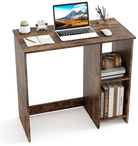 COSTWAY Kleiner Schreibtisch, Computertisch mit 2 Fächern, PC-Tisch, Bürotisch für kleine Räume, 80 x 40 x 74 cm, Braun