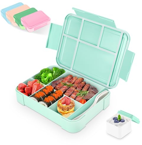 Alitree Fiambrera infantil con compartimentos, 1330ml lonchera de viaje | adecuada para adultos, niñas y niños,adecuada para la escuela, pícnic,apta para microondas/lavavajillas (Verde claro)