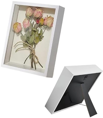 3D Bilderrahmen zum Befüllen A4, Objektrahmen 5cm Tief, Schattenbox Vitrine Rahmen, Holzrahmen mit Transparente Acrylplatte für Blumen Foto Tickets Medaillen Erinnerungsstücke (21x29.7cm;Weiß)