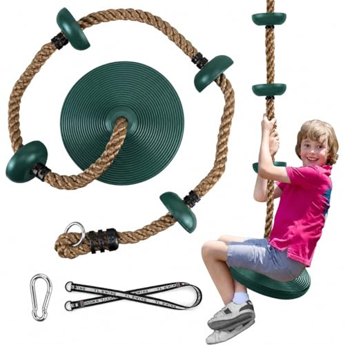 Ausbond Columpio de cuerda de escalada, columpio infantil al aire libre con placa de asiento, longitud de cuerda ajustable, capacidad de carga hasta 200 kg, para jardín, parque, parque infantil (verde