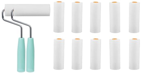 12 stycken, färgroller liten lackrulle färgrulle set med handtag, stark vattenabsorption, jämn och fin, för applicering av spackel och rullgips