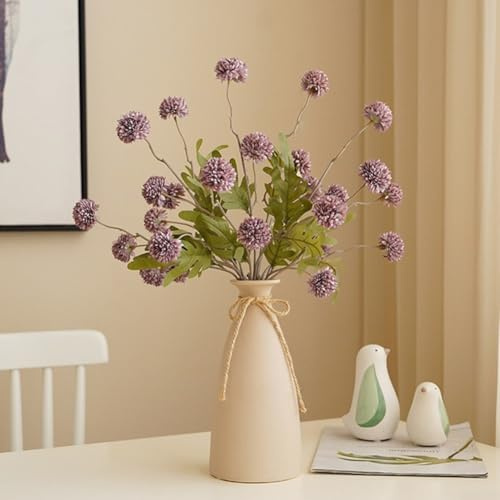 7 flores artificiales de seda de diente de león, estilo crisantemo para decoración de bodas y sala de estar, arreglos florales para otoño y eventos (morado)