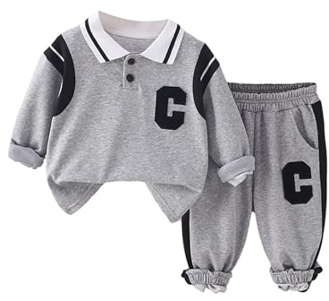 Yhong Baby pojkar kläder småbarn bomull långärmad pullover toppar långa byxor outfit set höst vinter kläder set storlek 80-116 grå 110-116