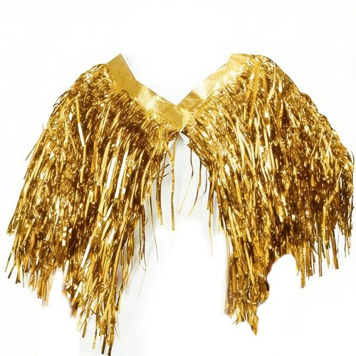 TSWNG Lametta Umhang Damen, Glitzer Lametta Jacke, Cape Umhang, Stola, Bolero Kurz Glitzer, Metallic Kostüm für Damen Herren Halloween Party Cosplay Karneval Fasching Bar Club, Gold