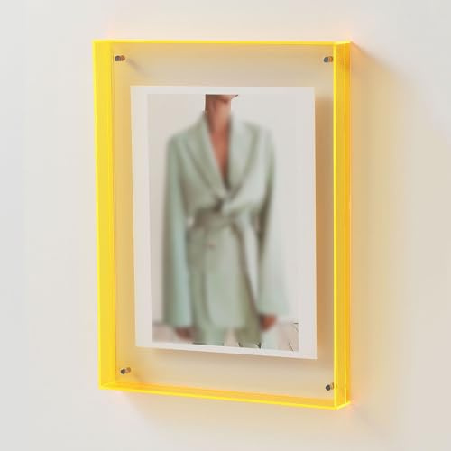 JFBLSD Acryl-Bilderrahmen mit schwebender Funktion für horizontale und vertikale Ausrichtung, zur Wand- oder Tischpräsentation, Hängender Bilderrahmenständer für Büro und Zuhause(Yellow,40x50cm)