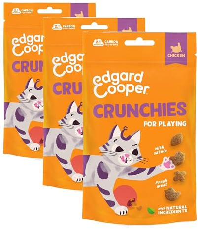 Edgard & Cooper Friandises pour Chat, Crunchies au Poulet (1x50g), sans Céréales, Riches en Viande Fraîche, avec Herbe à Chat, Ingrédients Naturels, sans Sucre Ajouté (Lot de 3)