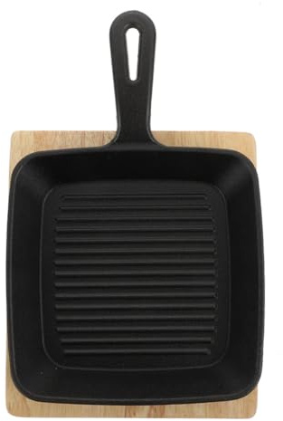 FIXOSHEE Sartén para Huevos Fritos y Panqueques de Hierro Fundido Plancha Cuadrada y Bandeja de Madera, Utensilio de Cocina para Parrilla Teppanyaki