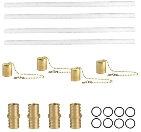 Kit de antorcha para botella de vino - Suministros Tiki, soporte para llama para exteriores, juego de de latón | Incluye anillos de sellado para soportes de pantallas de lámpara de cuatro mechas