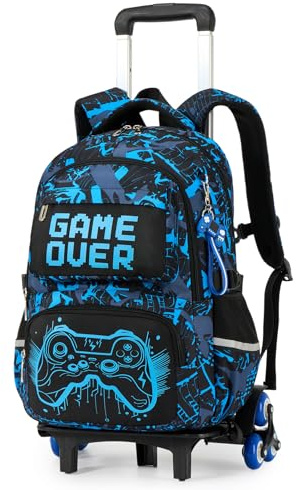Amythe Zaino con Ruote Ragazzi Luminoso 8-12 Anni, Trolley Scolastico 6 Ruote con Carrello Estraibile, Zaino Trolley per Inizio Scuola Elementare Medie PC 15.6, Blu