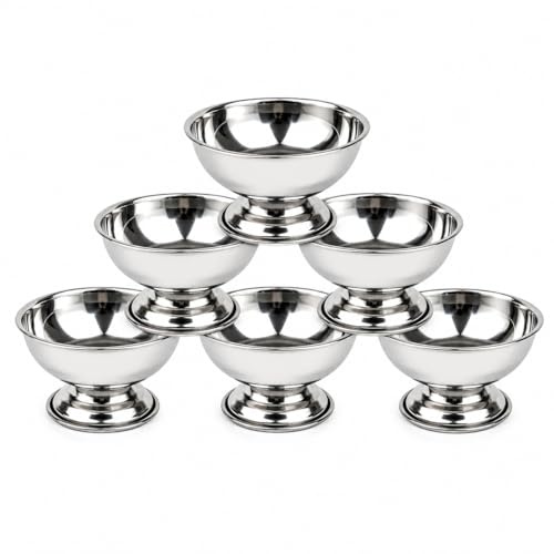 RSK Goods Stainless Steel Ice Cream Dessert Bowls Set – 5 Oz Footed Sundae Cups for Gelato, Kulfi, Pudding & Fruit Salad – Mirror Finish Metal Serving Bowls – 240ml Capacity (Pack of 24)